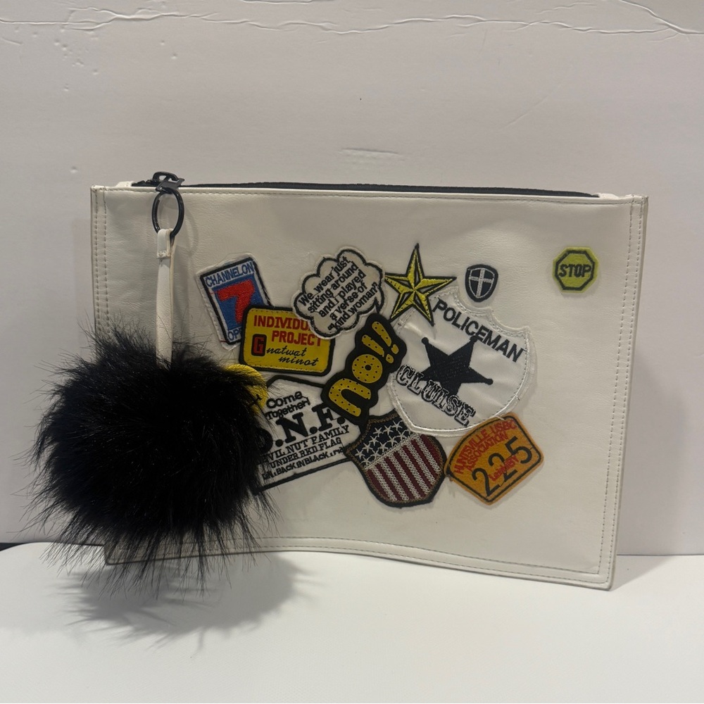 Stylish White Clutch with Patches